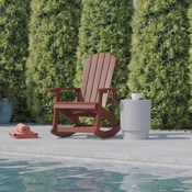 Savannah Poly Resin Wood Adirondack Rocking Chair - All Weather Red Polystyrene - Stainless Steel Hardware, JJ-C14705-RED-GG