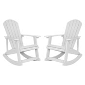 Savannah All-Weather Poly Resin Wood Adirondack Rocking Chair with Rust Resistant Stainless Steel Hardware in White - Set of 2, JJ-C14705-WH-2-GG