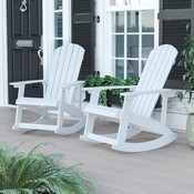 Savannah All-Weather Poly Resin Wood Adirondack Rocking Chair with Rust Resistant Stainless Steel Hardware in White - Set of 2, JJ-C14705-WH-2-GG
