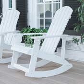 Savannah All-Weather Poly Resin Wood Adirondack Rocking Chair with Rust Resistant Stainless Steel Hardware in White, JJ-C14705-WH-GG