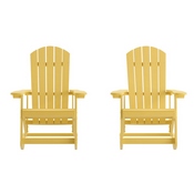 Savannah Poly Resin Wood Adirondack Rocking Chair - All Weather Yellow Polystyrene - Stainless Steel Hardware - Set of 2, JJ-C14705-YLW-2-GG