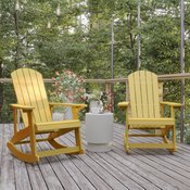 Savannah Poly Resin Wood Adirondack Rocking Chair - All Weather Yellow Polystyrene - Stainless Steel Hardware - Set of 2, JJ-C14705-YLW-2-GG