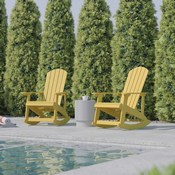 Savannah Poly Resin Wood Adirondack Rocking Chair - All Weather Yellow Polystyrene - Stainless Steel Hardware - Set of 2, JJ-C14705-YLW-2-GG