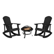 Savannah Set of 2 Black All-Weather Poly Resin Wood Adirondack Rocking Chairs with 22