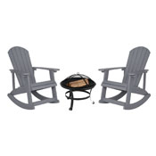 Savannah Set of 2 Gray All-Weather Poly Resin Wood Adirondack Rocking Chairs with 22