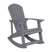 Savannah Set of 2 Gray All-Weather Poly Resin Wood Adirondack Rocking Chairs with 22" Round Wood Burning Fire Pit, JJ-C147052-202-GY-GG