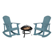 Savannah Set of 2 Sea Foam All-Weather Poly Resin Wood Adirondack Rocking Chairs with 22