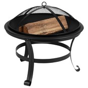 Savannah Set of 2 White All-Weather Poly Resin Wood Adirondack Rocking Chairs with 22" Round Wood Burning Fire Pit, JJ-C147052-202-WH-GG