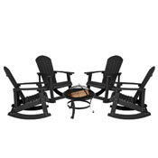 Savannah Set of 4 Black All-Weather Poly Resin Wood Adirondack Rocking Chairs with 22