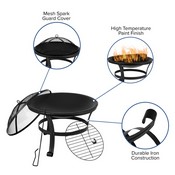 Savannah Set of 4 White All-Weather Poly Resin Wood Adirondack Rocking Chairs with 22" Round Wood Burning Fire Pit, JJ-C147054-202-WH-GG