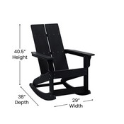 Set of 2 Black Finn Modern All-Weather 2-Slat Poly Resin Rocking Adirondack Chairs with Matching Side Table, JJ-C14709-2-T14001-BK-GG