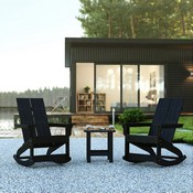 Set of 2 Black Finn Modern All-Weather 2-Slat Poly Resin Rocking Adirondack Chairs with Matching Side Table, JJ-C14709-2-T14001-BK-GG