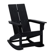 Set of 2 Black Finn Modern All-Weather 2-Slat Poly Resin Rocking Adirondack Chairs with Matching Side Table, JJ-C14709-2-T14001-BK-GG