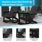 Set of 2 Black Finn Modern All-Weather 2-Slat Poly Resin Rocking Adirondack Chairs with Matching Side Table, JJ-C14709-2-T14001-BK-GG