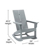 Set of 2 Gray Finn Modern All-Weather 2-Slat Poly Resin Rocking Adirondack Chairs with Matching Side Table, JJ-C14709-2-T14001-GY-GG