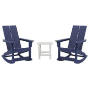 Set of 2 Navy Finn Modern All-Weather 2-Slat Poly Resin Rocking Adirondack Chairs with Complementary White Side Table, JJ-C14709-2-T14001-NW-GG