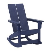 Set of 2 Navy Finn Modern All-Weather 2-Slat Poly Resin Rocking Adirondack Chairs with Complementary White Side Table, JJ-C14709-2-T14001-NW-GG