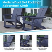 Set of 2 Navy Finn Modern All-Weather 2-Slat Poly Resin Rocking Adirondack Chairs with Complementary White Side Table, JJ-C14709-2-T14001-NW-GG