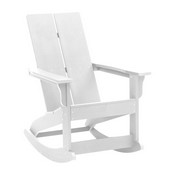 Set of 2 White Finn Modern All-Weather 2-Slat Poly Resin Rocking Adirondack Chairs with Matching Side Table, JJ-C14709-2-T14001-WH-GG