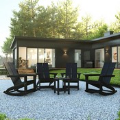 Set of 4 Black Finn Modern All-Weather 2-Slat Poly Resin Rocking Adirondack Chairs with Matching Side Table, JJ-C14709-4-T14001-BK-GG