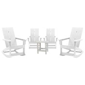 Set of 4 White Finn Modern All-Weather 2-Slat Poly Resin Rocking Adirondack Chairs with Matching Side Table, JJ-C14709-4-T14001-WH-GG