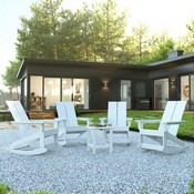 Set of 4 White Finn Modern All-Weather 2-Slat Poly Resin Rocking Adirondack Chairs with Matching Side Table, JJ-C14709-4-T14001-WH-GG