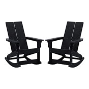 Finn Modern All-Weather 2-Slat Poly Resin Rocking Adirondack Chair with Rust Resistant Stainless Steel Hardware in Black - Set of2, JJ-C14709-BK-2-GG