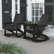 Finn Modern All-Weather 2-Slat Poly Resin Rocking Adirondack Chair with Rust Resistant Stainless Steel Hardware in Black - Set of2, JJ-C14709-BK-2-GG