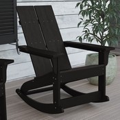 Finn Modern All-Weather 2-Slat Poly Resin Rocking Adirondack Chair with Rust Resistant Stainless Steel Hardware in Black - Set of2, JJ-C14709-BK-2-GG