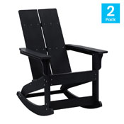 Finn Modern All-Weather 2-Slat Poly Resin Rocking Adirondack Chair with Rust Resistant Stainless Steel Hardware in Black - Set of2, JJ-C14709-BK-2-GG