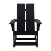 Finn Modern All-Weather 2-Slat Poly Resin Rocking Adirondack Chair with Rust Resistant Stainless Steel Hardware in Black - Set of2, JJ-C14709-BK-2-GG