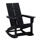 Finn Modern All-Weather 2-Slat Poly Resin Wood Rocking Adirondack Chair with Rust Resistant Stainless Steel Hardware in Black, JJ-C14709-BK-GG