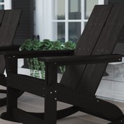 Finn Modern All-Weather 2-Slat Poly Resin Wood Rocking Adirondack Chair with Rust Resistant Stainless Steel Hardware in Black, JJ-C14709-BK-GG