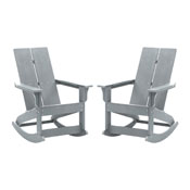 Finn Modern All-Weather 2-Slat Poly Resin Rocking Adirondack Chair with Rust Resistant Stainless Steel Hardware in Gray - Set of2, JJ-C14709-GY-2-GG