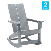 Finn Modern All-Weather 2-Slat Poly Resin Rocking Adirondack Chair with Rust Resistant Stainless Steel Hardware in Gray - Set of2, JJ-C14709-GY-2-GG
