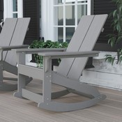Finn Modern All-Weather 2-Slat Poly Resin Wood Rocking Adirondack Chair with Rust Resistant Stainless Steel Hardware in Gray, JJ-C14709-GY-GG
