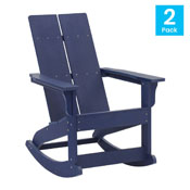 Finn Modern All-Weather 2-Slat Poly Resin Rocking Adirondack Chair with Rust Resistant Stainless Steel Hardware in Navy - Set of2, JJ-C14709-NV-2-GG
