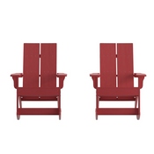 Finn Modern Commercial Poly Resin Wood Adirondack Rocking Chair - All Weather Red Polystyrene - Dual Slat Back - Stainless Steel Hardware - Set of 2, JJ-C14709-RED-2-GG