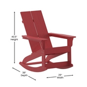 Finn Modern Commercial Poly Resin Wood Adirondack Rocking Chair - All Weather Red Polystyrene - Dual Slat Back - Stainless Steel Hardware - Set of 2, JJ-C14709-RED-2-GG