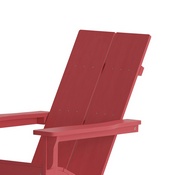 Finn Modern Commercial Poly Resin Wood Adirondack Rocking Chair - All Weather Red Polystyrene - Dual Slat Back - Stainless Steel Hardware - Set of 2, JJ-C14709-RED-2-GG
