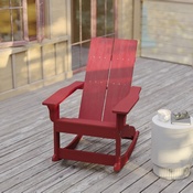 Finn Modern Commercial Poly Resin Wood Adirondack Rocking Chair - All Weather Red Polystyrene - Dual Slat Back - Stainless Steel Hardware - Set of 2, JJ-C14709-RED-2-GG