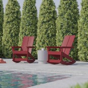 Finn Modern Commercial Poly Resin Wood Adirondack Rocking Chair - All Weather Red Polystyrene - Dual Slat Back - Stainless Steel Hardware - Set of 2, JJ-C14709-RED-2-GG