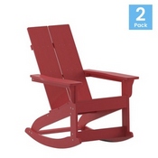 Finn Modern Commercial Poly Resin Wood Adirondack Rocking Chair - All Weather Red Polystyrene - Dual Slat Back - Stainless Steel Hardware - Set of 2, JJ-C14709-RED-2-GG