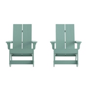 Finn Modern Commercial Poly Resin Wood Adirondack Rocking Chair-All Weather Sea Foam Polystyrene-Dual Slat Back-Stainless Steel Hardware-Set of 2, JJ-C14709-SFM-2-GG