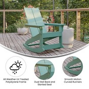 Finn Modern Commercial Poly Resin Wood Adirondack Rocking Chair-All Weather Sea Foam Polystyrene-Dual Slat Back-Stainless Steel Hardware-Set of 2, JJ-C14709-SFM-2-GG