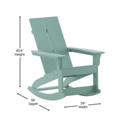 Finn Modern Commercial Poly Resin Wood Adirondack Rocking Chair-All Weather Sea Foam Polystyrene-Dual Slat Back-Stainless Steel Hardware-Set of 2, JJ-C14709-SFM-2-GG