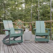 Finn Modern Commercial Poly Resin Wood Adirondack Rocking Chair-All Weather Sea Foam Polystyrene-Dual Slat Back-Stainless Steel Hardware-Set of 2, JJ-C14709-SFM-2-GG