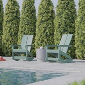 Finn Modern Commercial Poly Resin Wood Adirondack Rocking Chair-All Weather Sea Foam Polystyrene-Dual Slat Back-Stainless Steel Hardware-Set of 2, JJ-C14709-SFM-2-GG