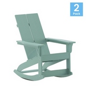 Finn Modern Commercial Poly Resin Wood Adirondack Rocking Chair-All Weather Sea Foam Polystyrene-Dual Slat Back-Stainless Steel Hardware-Set of 2, JJ-C14709-SFM-2-GG