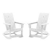 Finn Modern All-Weather 2-Slat Poly Resin Rocking Adirondack Chair with Rust Resistant Stainless Steel Hardware in White - Set of2, JJ-C14709-WH-2-GG